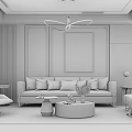 Elegant Modern Sofa Coffee Table Set with Light Gray Throw Pillows and Marble Top 3d model