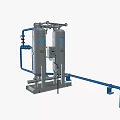 Industrial Dual Tank Air Dryer System with Blue Pipes Gauges and Control Panel