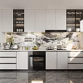 Modern Kitchen Interior Design With White Cabinets Marble Backsplash Countertop And Appliances 3d model