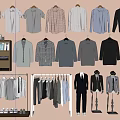 Fashionable Men's Clothes Including Shirts Suits Coats And Jackets Hanging On Racks