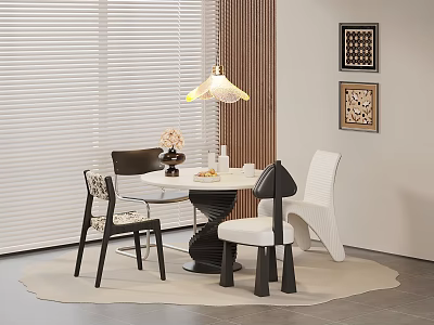 Modern Aesthetic Dining Table Set With Unique Stylish Chairs For Cozy Bright Home Dining Area 3d model