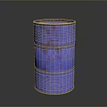 Blue Rusty Oil Barrel Standing On Black Surface With Gray Background