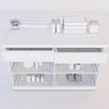Modern Storage Cabinet With Gray Countertop Green Plant White Bottles Boxes And Container