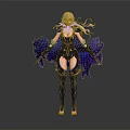 Game Movie Female Character Pink Long Hair Black Outfit Purple Yellow Accents Armor Back Decorations