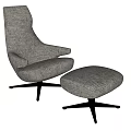 Gray Fabric Accent Chair With Curved Design Matching Ottoman And Black Metal Legs