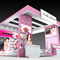 GONLAN Cosmetics Exhibition Booth Featuring Pink Design Product Displays And Model