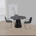 Modern Minimalist Dining Table Set with Round Marble Top and Four Black Metal Frame Chairs