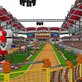 Motorsport Stadium Racing Track With Spectator Stands Race Cars And Advertising Billboards