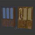 Two Wooden Storage Cabinets With Glass Doors Drawers And Damaged Structure