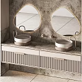 Elegant Modern Bathroom Set Design With Double Sinks Marble Countertops And Round Mirrors
