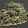 Natural Stacked Stone Covered With Green Moss On Earthy Sand Base For Rustic Decor