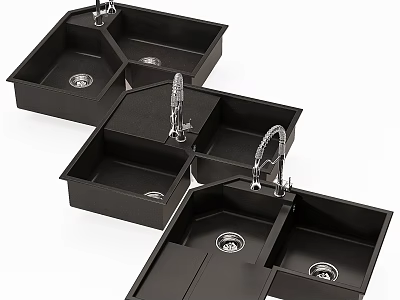Modern Black Kitchen Sink Designs With Faucet And Multiple Bowl Configurations 3d model