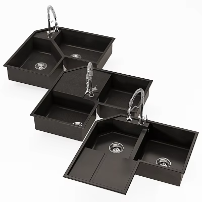 Modern Black Kitchen Sink Designs With Faucet And Multiple Bowl Configurations 3d model