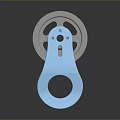 Blue Metal Bracket With Holes And Gray Pulley Wheel Mechanical Components