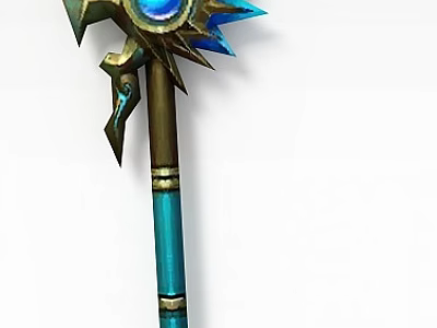 Inflatable Fantasy Staff Model With Blue Gem Golden Decorations And Green Body 3d model