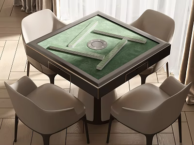 Modern Square Mahjong Table Sports Equipment With Green Surface And Four Chairs 3d model