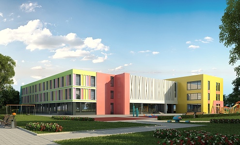 modern kindergarten building 3d model