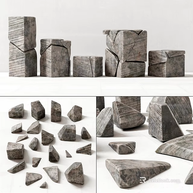 Stone Wood Decorative Blocks in Various Shapes for Interior Design Projects 3d model
