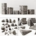 Stone Wood Decorative Blocks in Various Shapes for Interior Design Projects 3d model