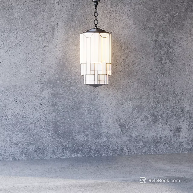 Modern Artistic Pendant Light With Geometric Glass Shade Against Gray Concrete Wall 3d model 