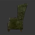 Vintage Green Wingback Armchair With Wooden Arms Legs And Pearl Accents