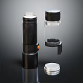 Disassembled Device Components With Black Cylindrical Body Transparent Tube Metal Ring Knob And Lid