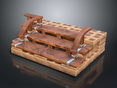 Wooden Step Structure With Arched Beams And Brick Base And Metal Brackets 3d model