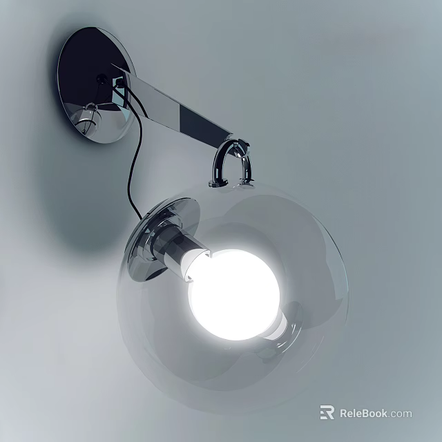 Modern Wall Lamp With Transparent Glass Shade And Sleek Metal Bracket Design 3d model 