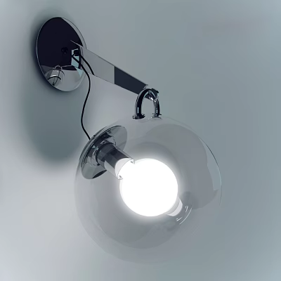 Modern Wall Lamp With Transparent Glass Shade And Sleek Metal Bracket Design 3d model