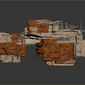 Layered Rock Formation Scene With Orange Beige Textures And Metal Components