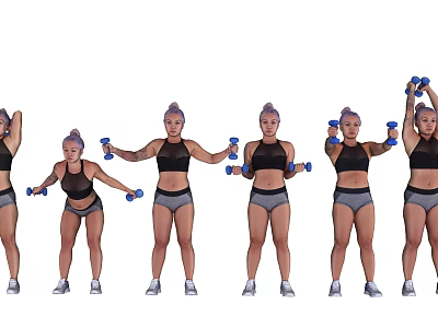 Woman Performing Multiple Dumbbell Workout Exercises With Arm Movements And Poses 3d model
