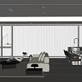 Modern Living Dining Interior Design With Sofa Coffee Table Dining Table And Window Blinds 3d model