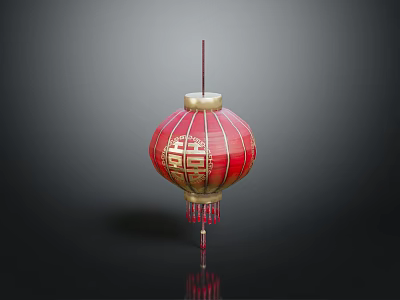 Traditional Chinese Red Lantern Furniture With Golden Decorations And Hanging Tassels 3d model