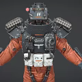 Game Movie Character in Orange Black Sci Fi Suit with Backpack Shoulder and Knee Guards