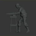 Worker in Safety Helmet Handling Long Wooden Plank at Workshop Workbench