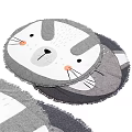 Round Gray and White Cartoon Cat Pattern Carpet with Fringed Edge 3d model