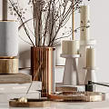 Elegant Modern Decorative Ornaments Set With Dried Flowers Vase Candles Diffuser And Books