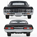 Classic Black Chevrolet Impala Car Front And Rear Views