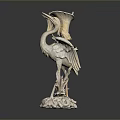 Silver Crane Decorative Figurine With Intricate Wings And Ornate Base