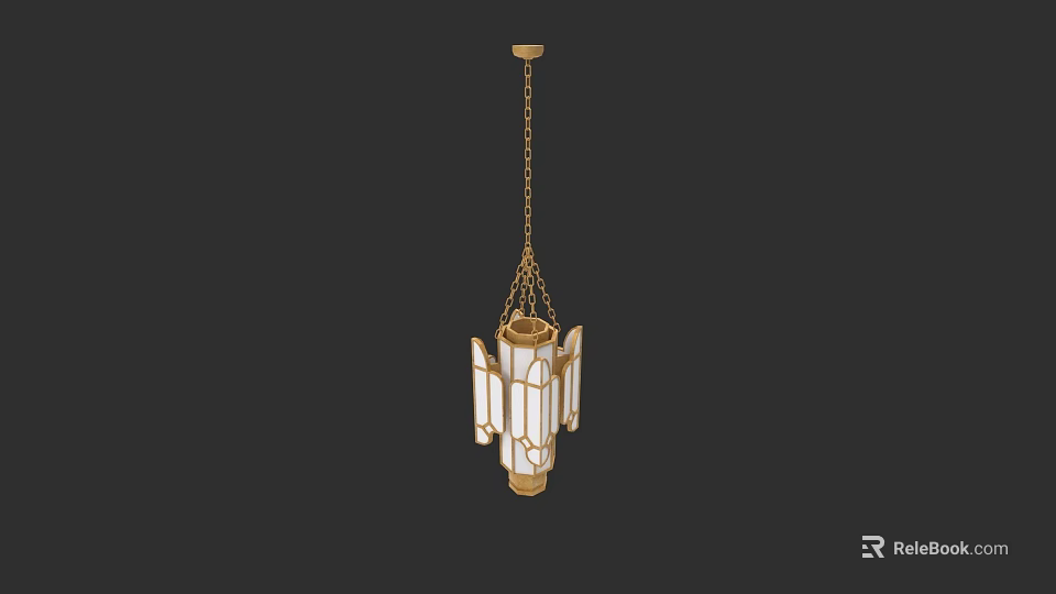 Classic Gold Metal Chandelier With Glass Shades And Chain Hanging Design 3d model 