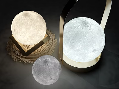 Stylish Moon Surface Floor Lamp With Gold Base And Metal Frame Designs 3d model