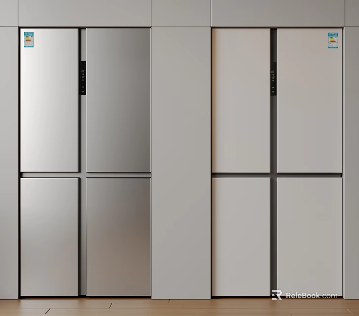 Modern Double Door Fridge Freezers in Stainless Steel and White Finish 3d model 
