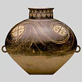 Traditional Ceramic Vessel With Black Beige Color Geometric Patterns And Double Handles
