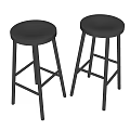 Black Bar Stools With Round Seat And Metal Frame Set Of Two