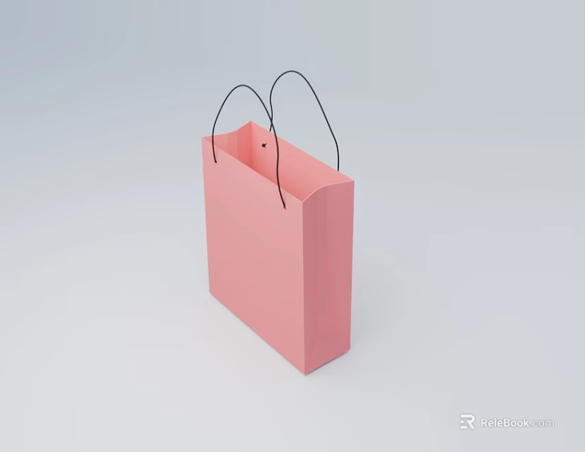 Pink Paper Shopping Bag With Black Handles On Light Gray Background 3d model 