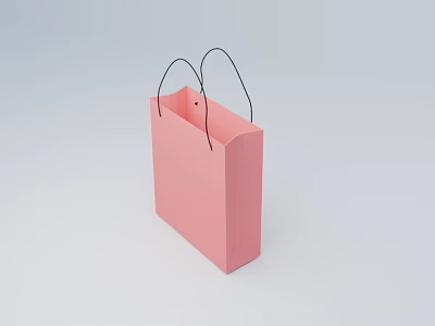 Pink Paper Shopping Bag With Black Handles On Light Gray Background 3d model