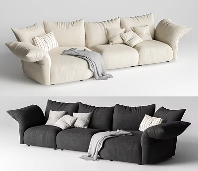 Comfortable Sectional Sofa With Plush Pillows And Stylish Throw Blanket In Soft Hues 3d model