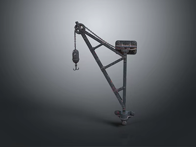 Heavy Duty Metal Crane Arm Featuring Hanging Chain Hook And Wheel Base 3d model