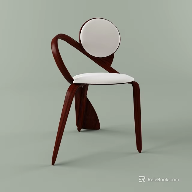 Modern Wooden Office Chair With White Cushion And Circular Backrest Design 3d model 