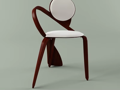 Modern Wooden Office Chair With White Cushion And Circular Backrest Design 3d model